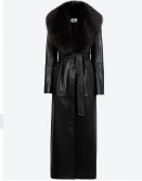 Vintage Black Leather Coat With Fur Trim