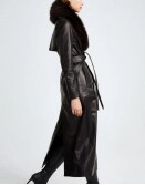 Vintage Black Leather Coat With Fur Trim
