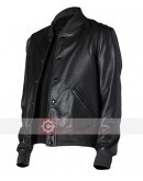 Black Letterman Bomber Leather Jacket