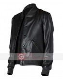 Black Letterman Bomber Leather Jacket