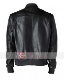 Black Letterman Bomber Leather Jacket