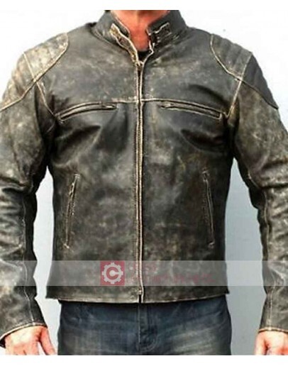 Distressed Hooligan Leather Biker Jacket