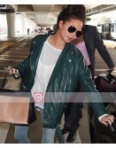 Chrissy Teigen green motorcycle leather jacket