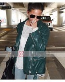 Chrissy Teigen green motorcycle leather jacket