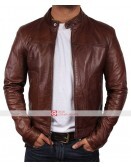 Slim Fit Brown Biker Moto Leather Jacket