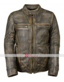 Distressed Wax Men's Biker Vintage Style Cafe Racer Leather Jacket