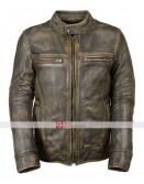 Distressed Wax Men's Biker Vintage Style Cafe Racer Leather Jacket