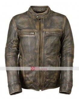 Distressed Wax Men's Biker Vintage Style Cafe Racer Leather Jacket