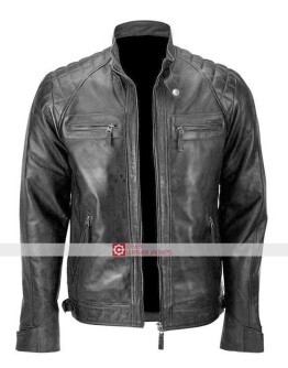 Skull Head Black Biker Quilted Vintage Leather Jacket