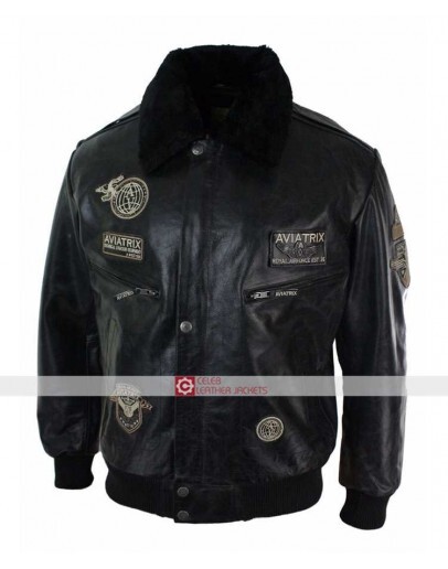 Aviatrix Mens Black Aviator Fur Leather Jacket