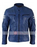 Aviatrix Slim Fit Blue Leather Jacket With White Stripes 