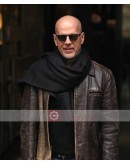 Bruce Wills Travel Outfit Brown Leather Jacket