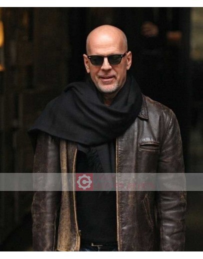 Bruce Wills Travel Outfit Brown Leather Jacket