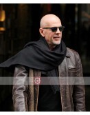 Bruce Wills Travel Outfit Brown Leather Jacket