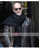 Bruce Wills Travel Outfit Brown Leather Jacket