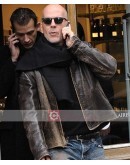 Bruce Wills Travel Outfit Brown Leather Jacket