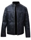 Vintage Retro Cafe Racer Blue Distressed Biker Leather Jacket