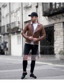 Mens Quilted Slim Fit Tan Brown Leather Jacket