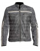 Cafe Racer Grey Distressed Leather Jacket