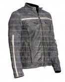 Cafe Racer Grey Distressed Leather Jacket