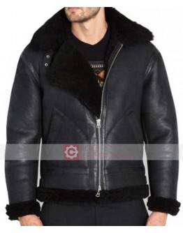 Black Shearling Fur Brando Leather Biker Jacket