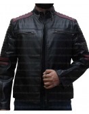 Cafe Racer Maroon Stripes Black Leather Jacket