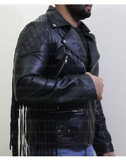 Classic Diamond Fringed Tassel Biker Leather Jacket