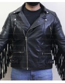 Classic Diamond Fringed Tassel Biker Leather Jacket