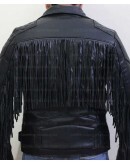Classic Diamond Fringed Tassel Biker Leather Jacket
