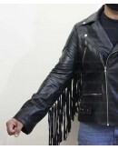 Classic Diamond Fringed Tassel Biker Leather Jacket