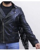 Classic Diamond Fringed Tassel Biker Leather Jacket