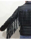 Classic Diamond Fringed Tassel Biker Leather Jacket