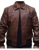 Shirt Collar Slim Fit Tan Brown Leather Jacket