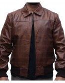 Shirt Collar Slim Fit Tan Brown Leather Jacket