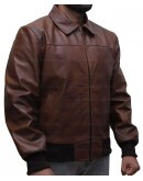 Shirt Collar Slim Fit Tan Brown Leather Jacket