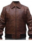 Shirt Collar Slim Fit Tan Brown Leather Jacket