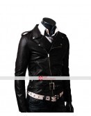 Slim Fit Belted Rider Black Leather Jacket