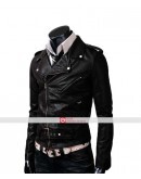 Slim Fit Belted Rider Black Leather Jacket