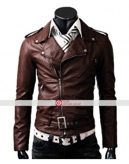 Slim Fit Belted Rider Light Brown Jacket