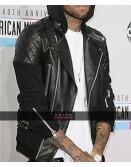 Chris Brown Bomber Black Leather Jacket