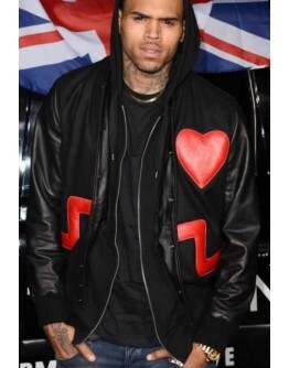Chris Brown Heart Bomber Black & Red Jacket