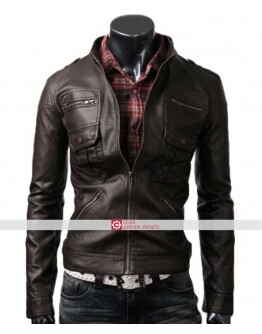 Slim Fit Dark Brown Zip Pocket Jacket