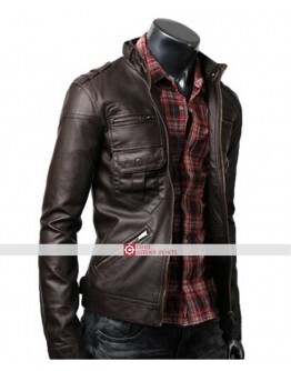 Slim Fit Dark Brown Zip Pocket Jacket