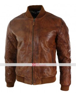 Fit Tan Brown Vintage Washed Bomber Pilot Jacket