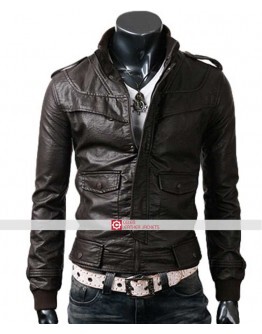 Slim Fit Rocker Bomber Black Leather Jacket