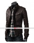 Slim fit Rocker Brown Bomber Leather Jacket