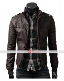 Slim fit Rocker Brown Bomber Leather Jacket