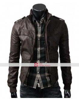Slim fit Rocker Brown Bomber Leather Jacket