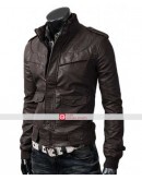 Slim fit Rocker Brown Bomber Leather Jacket