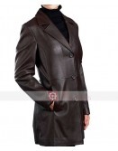 Three Button Women Brown Blazer Leather Jacket